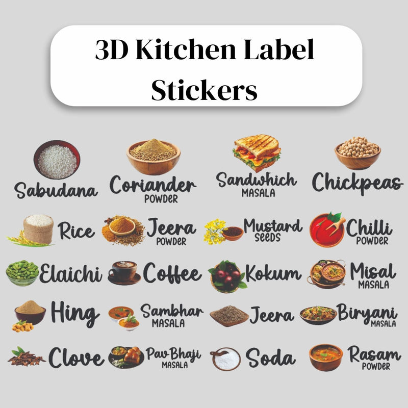 3D Kitchen Label Stickers -