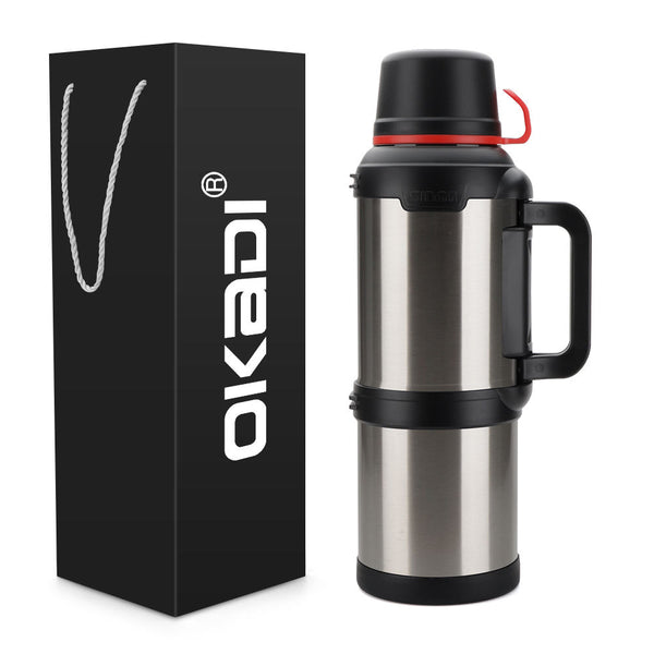 4 Liter Heavy Duty Stainless Steel Thermos Bottle – Large Capacity Vacuum Insulated Hot & Cold Water Bottle with Handle